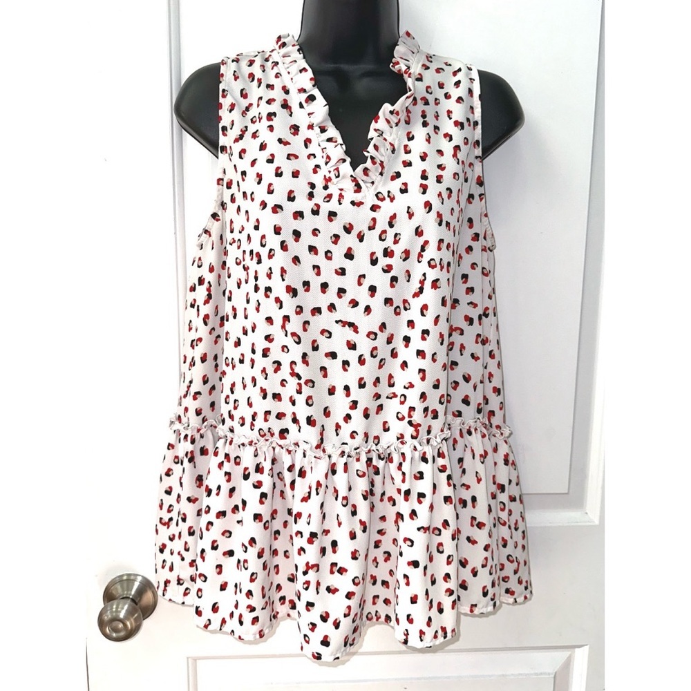 Perfectly Priscilla white & red & black tank top blouse